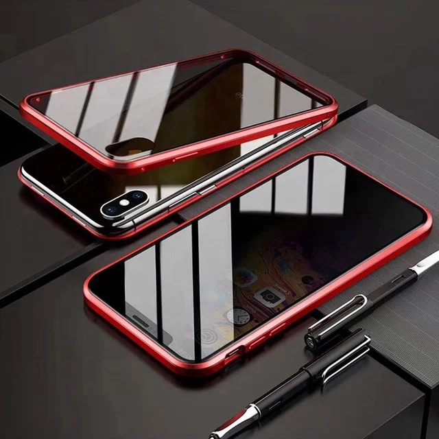 High quality anti spy peep magnet back cover case for iPhone 11 12 XSmax double-face tempered glass phone case