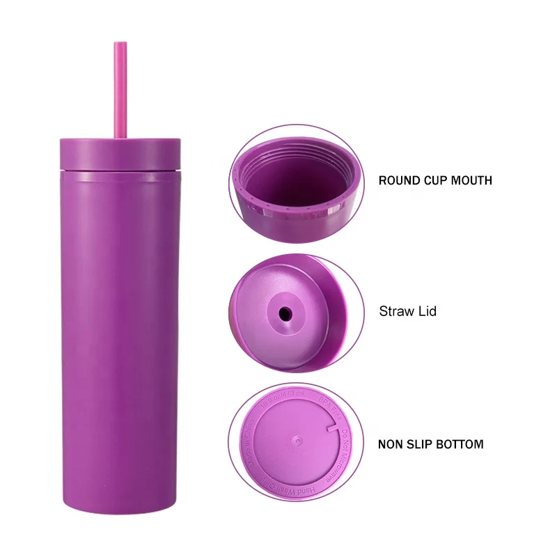 Customized 16oz Skinny Tumblers with Lids and Straws Colored  Acrylic Tumbler Tall Matte Skinny Tumblers