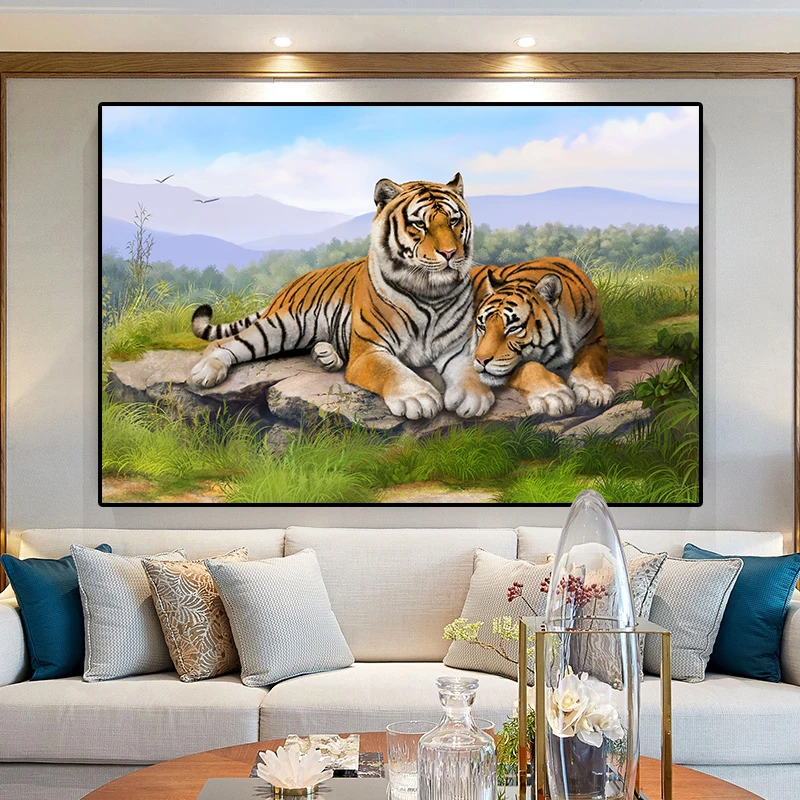Two Tiger Resting On The Stone Landscape Art Wall Home Office Decor Living Room Luxury Pictures Inspirational Canvas Painting