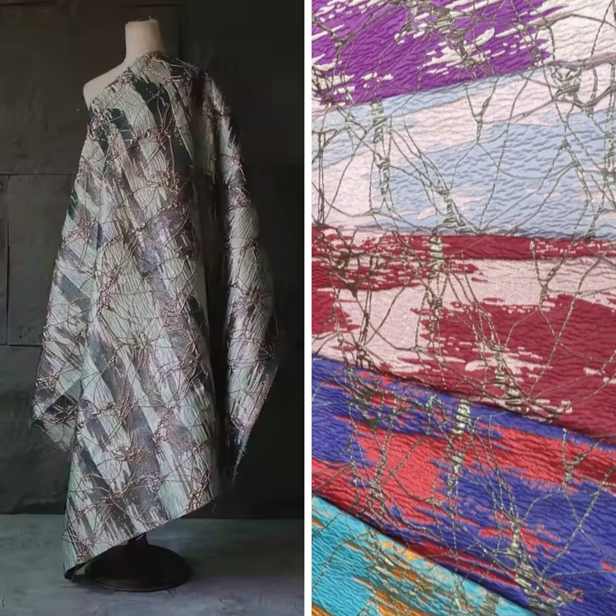 124gsm shiny metallic brocade organza jacquard garment fabric