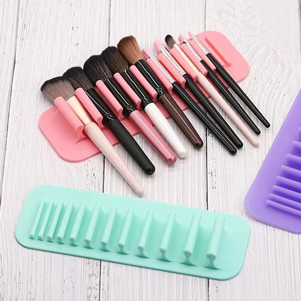 Colorful Silicone Self-Adhesive Makeup Brush Storage Holder High Quality Wall Storage Holder Home Bathroom