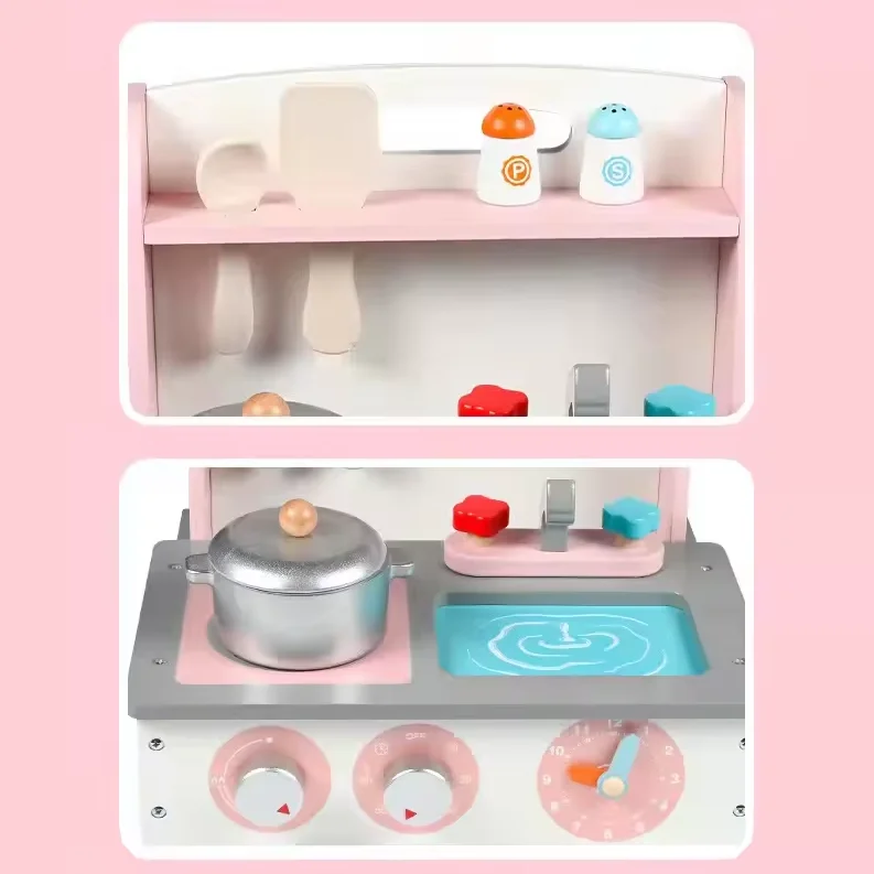 Hot Sell Wooden folding kitchen stove children baby parent-child play house learn to cook interactive educational toys For kids