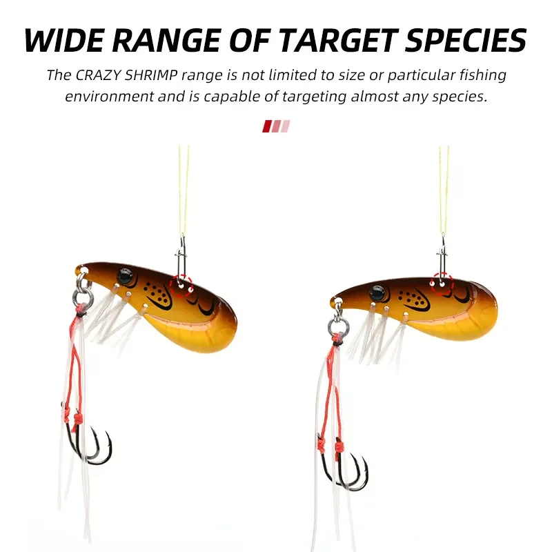 Crazy Shrimp 7g 14g Metal VIB Sinking Blade Spoon Fishing Lure Bass Artificial Bait With Jig Assist Hook Rubber Skirt