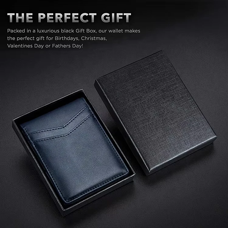 Custom Leather ID Window Card Case Wallet With Metal Money Clip RFID Blocking Business Slim Bifold Wallet For Man