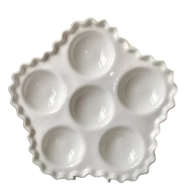 6Holes European Style White Custom Snail Plate Ceramic Escargot Dish for Restaurant