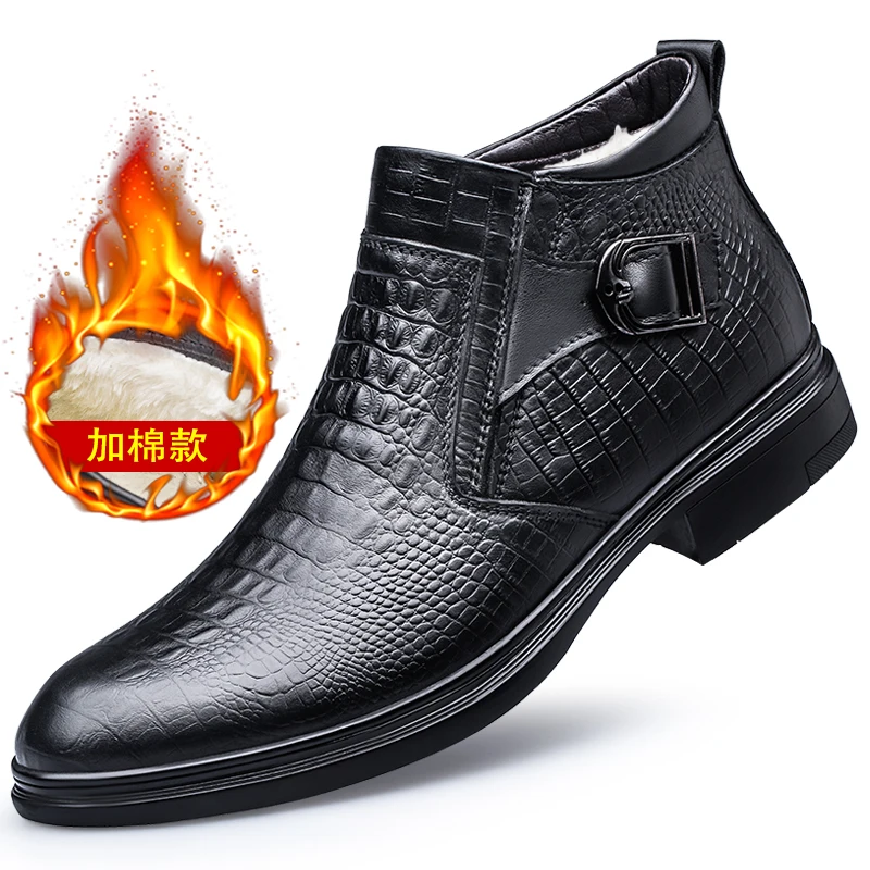 8660 high quality winter genuine leather shoes for men black chelsea boots ankle boots
