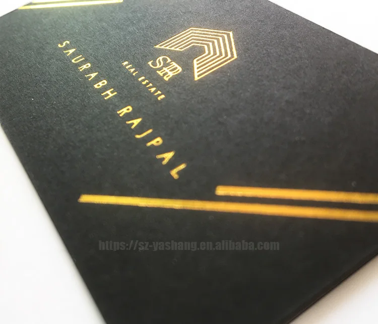 Letterpress printing black cardboard with gold foil logo custom embossing jewelry gift business card paper