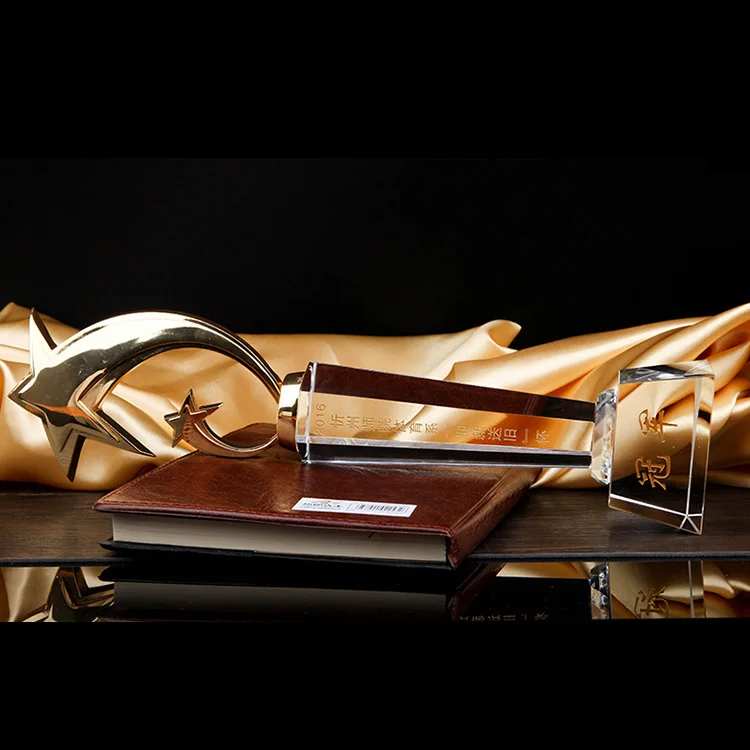 
Custom wholesale 3 colors k9 crystal trophy metal star for award 