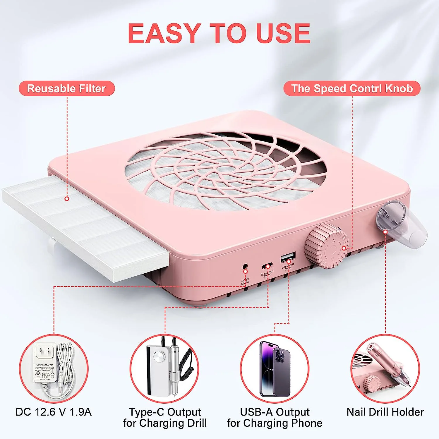 Strong Suction Nail Dust Collector Fan Excellent Heat Dissipation Performance New ABS Material Cleaner for Nails