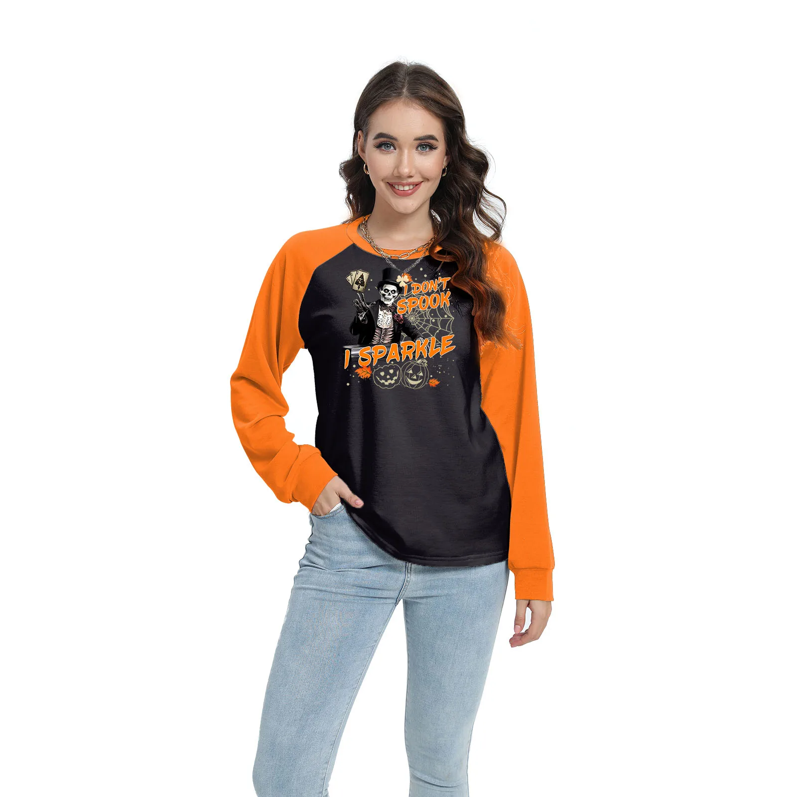 NADANBAO autumn women T-shirt Halloween gothic skull pattern long sleeve blouse casual shirt O neck tees wholesale Custom OEM