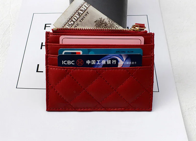 Custom Logo Coin Purse Pocket Leather Slim Wallet Genuine Leather ID Credit Card Holder With Zipper