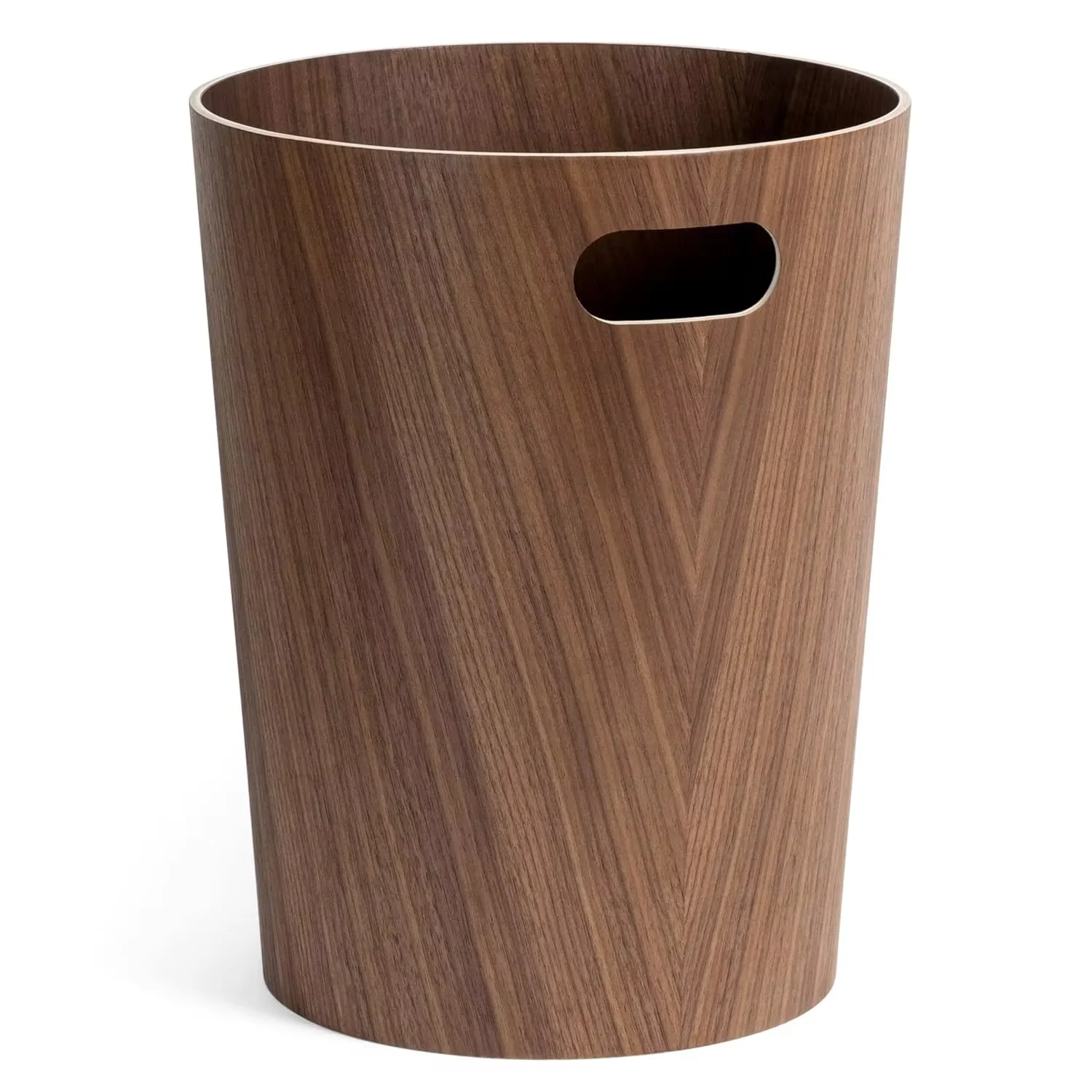 Real Wood Waste Paper Bin Modern Wooden Trash Can Wastebasket for Home or Office Round Lightweight Waste Basket with Handle