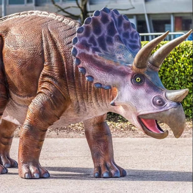 Red triceratops animated artificial life-size 3d dinosaur robot realistic animatronic model for sale