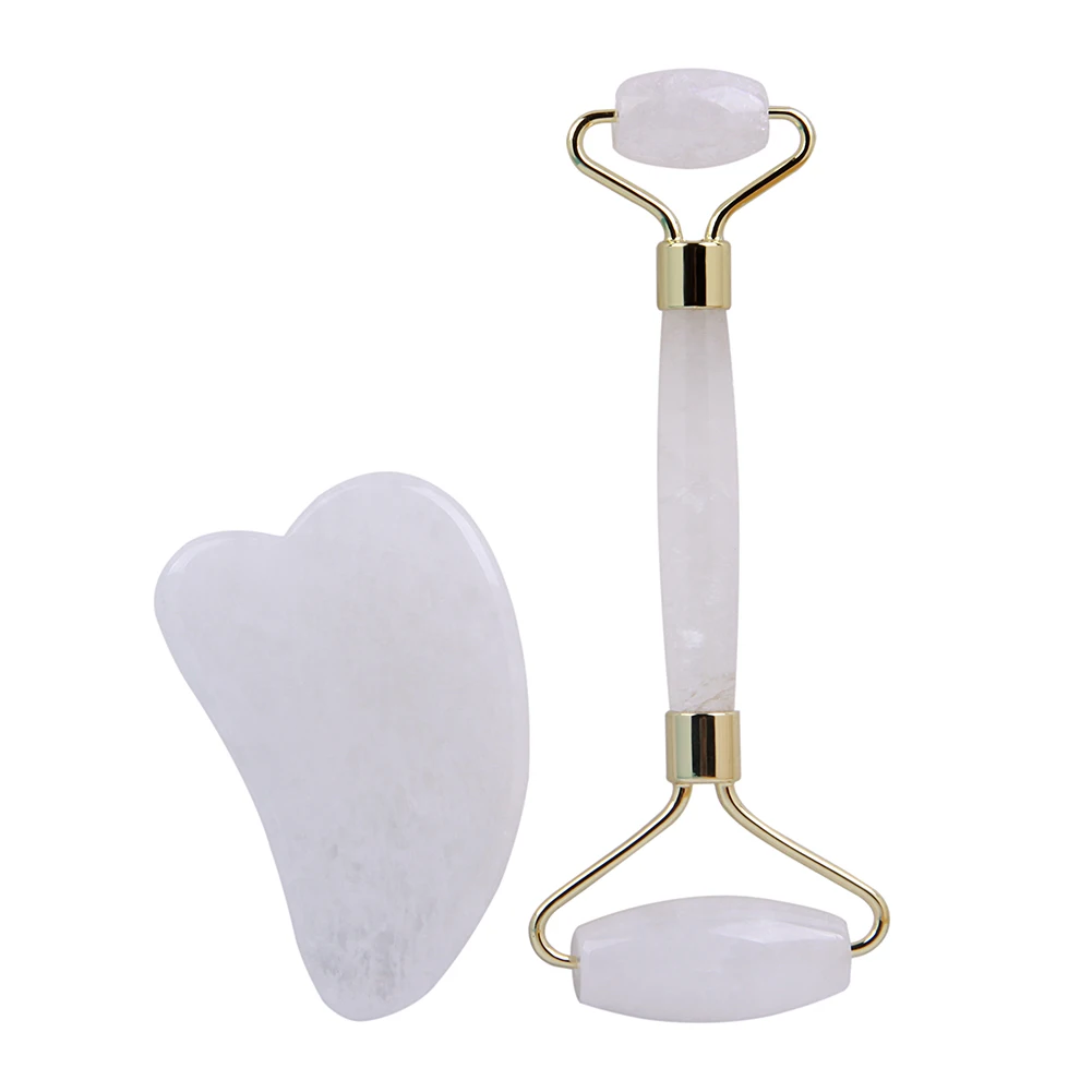Natural clear quartz crystal healing stone anti wrinkle jade roller gua sha set