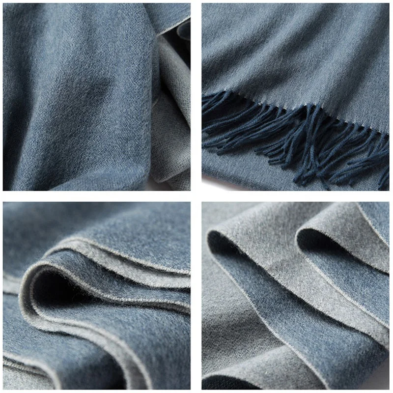 New Year 2020 inner mongolia Wholesale cashmere fringed long shawl wool double sided cashmere scarf for women