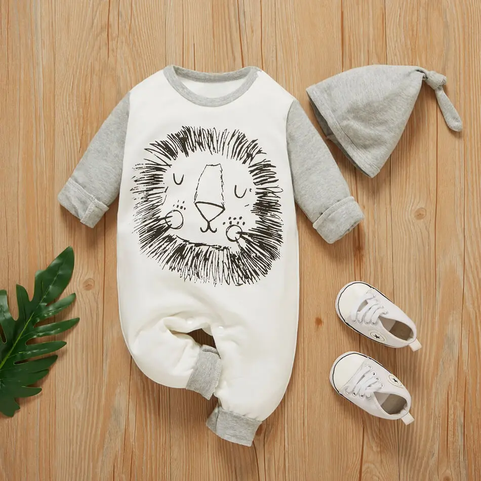 
Premium Adorable Two Piece Baby Lion Romper And Hat Set Newborn Kid Cotton Autumn Bodysuit Girl Infant Wholesale Simply Clothes 