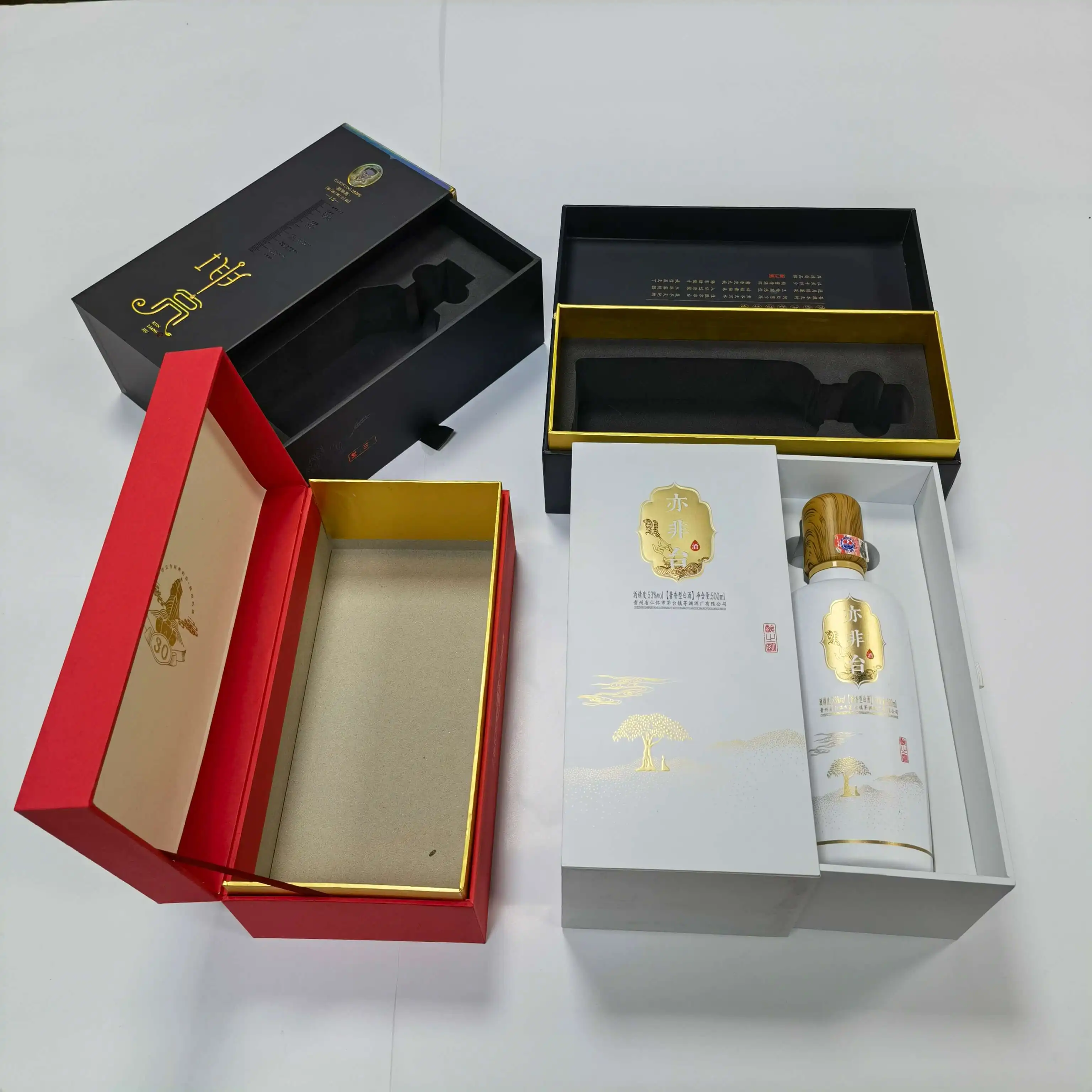 Custom luxury rigid cardboard slide drawer paper gift packaging box for wine bottle