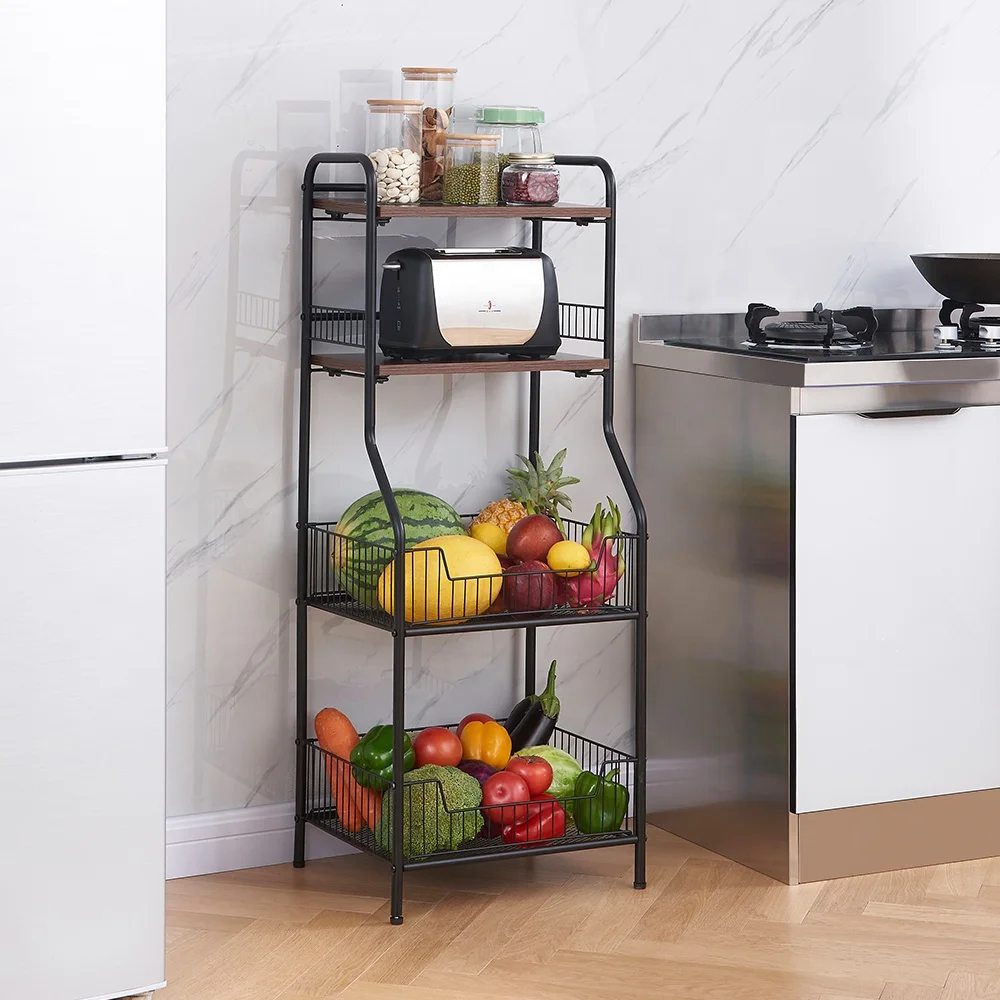 Bathroom 3 Tier Wood And Stainless Steel Shelves Trolley Utility Storage Rolling Carts On 4 Wheels Kitchen Trolley
