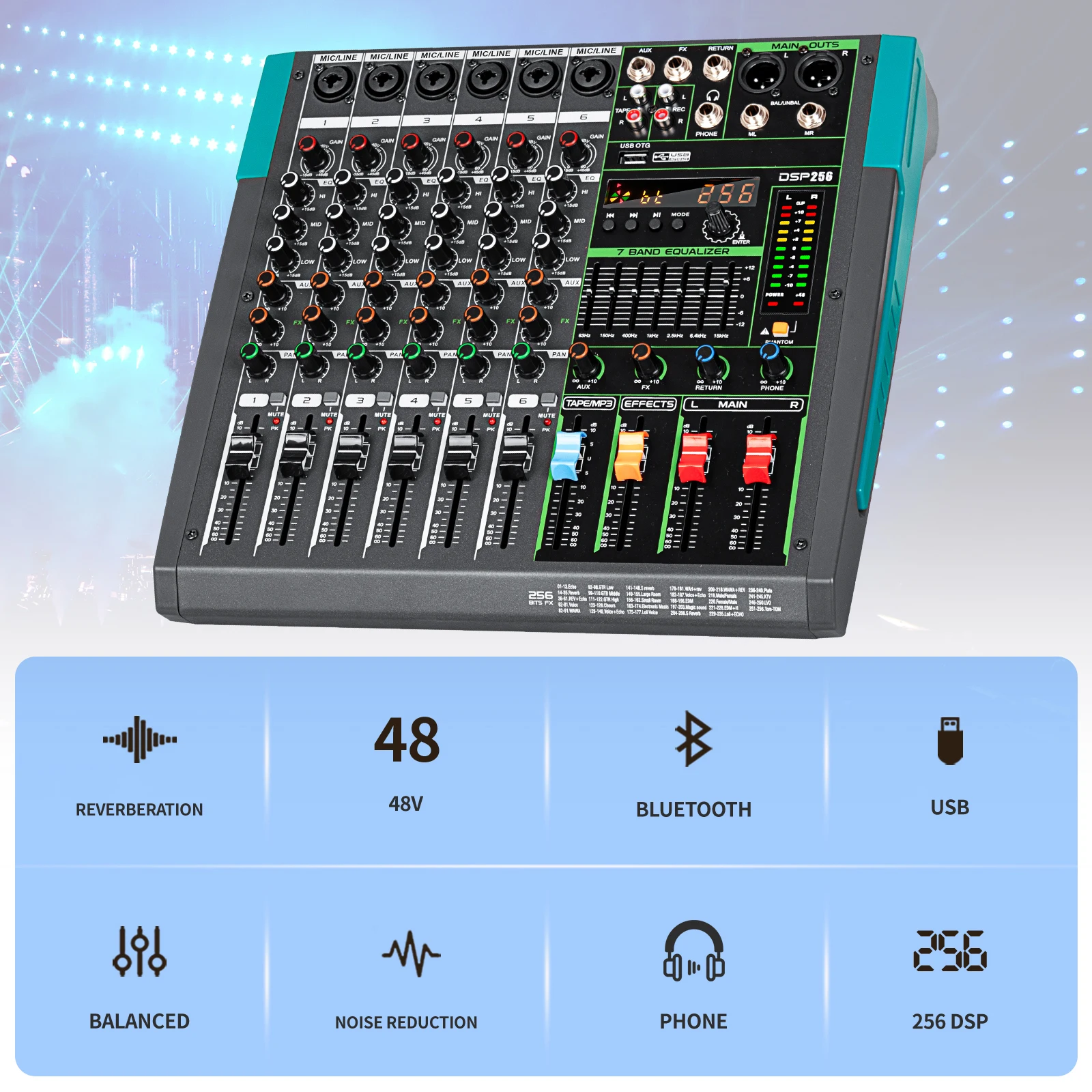 MG6 Professional Digital audio mixer Interface 6 Channels Audio Mixer Console For Stage dj show