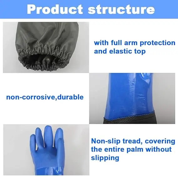 Cheep Price Blue Anti-Chemical Acid And Alkali Long Sleeves Cleaning Heavy Duty Industrial PVC Chemical Resistant Work Gloves