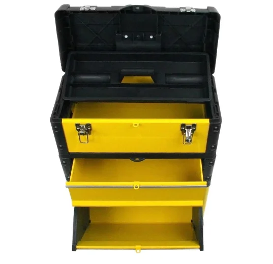Hicen Portable Tool Box - Storage Compartments for Tools, Parts, Crafting Supplies or Tackle by Stalwart - 3-in-1, Black/Yellow