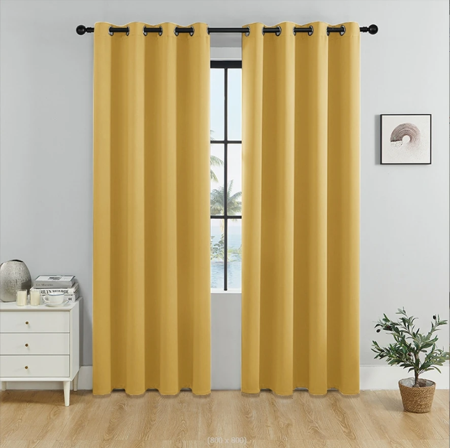 Wholesale Custom High Blackout Solid Grommet Top Army Green Polyester Simple Hotel Curtain for Livingroom Windows