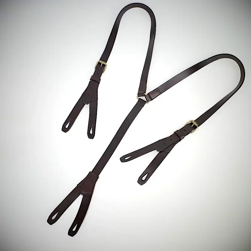 Design Retro Fashion Unisex 3 Clips Y Shape Adjustable Genuine Leather Suspenders for Men