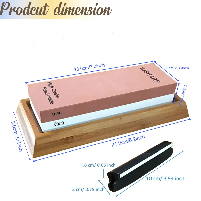 1000/6000 grit four-piece whetstone set Oil stone double sided with correction stone anti-skid bamboo base and angle guide