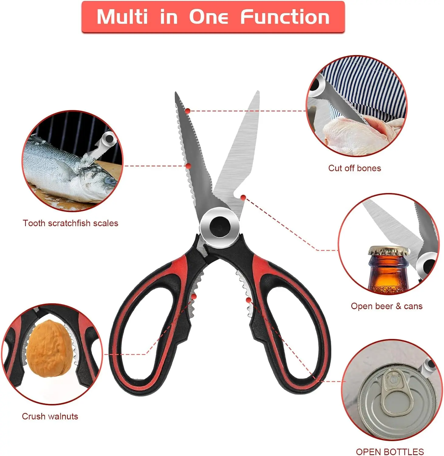 Heavy Duty Stainless Steel Kitchen Scissors Multipurpose Utility Food Shears for Meat Fish Poultry Cutting