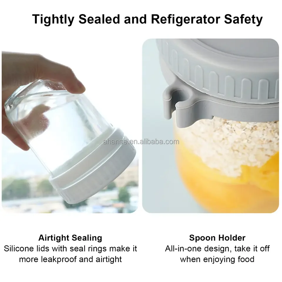 Popular Hot Sale Empty 350ml Glass Overnight Oats Container Glass Mason Jar Yogurt Oatmeal Jars with Lid