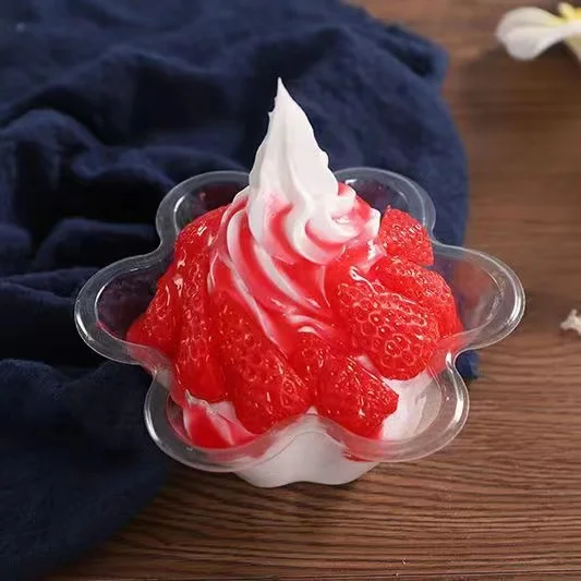 Summer Hot Selling Shaved Ice Slushy Bowl PET Transparent Ice Cream Dessert Snow Cone Shave Ice Flower Cup With Lids