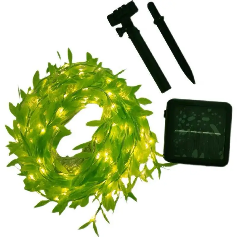 Solar Rattan Willow Leaves Climbing tiger Green Willow Lights Series Willow Leaf Lights