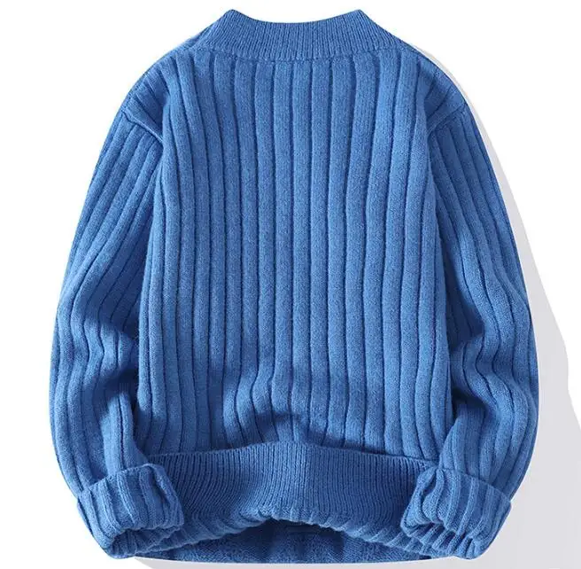 Factory Sale Round Neck Knit Ribbed Jumper Solid Color Thick Cable Cotton Knitted Sweaters For Men