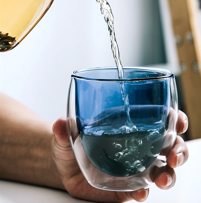 craft gift high borosilicate double wall bottle glass with two sides colored liner