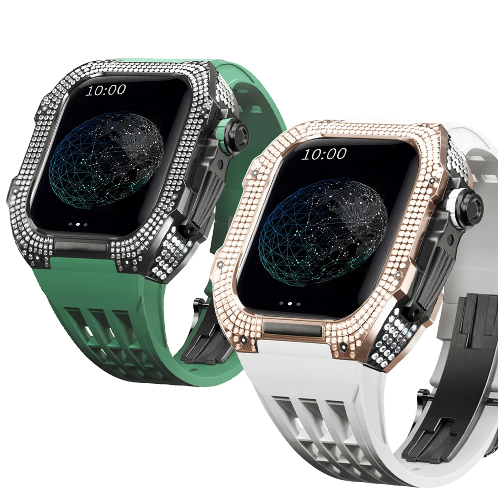 Modification Kit Luxury Case for Apple Watch Band 44mm 45mm Series 8  7 Titanium Alloy silicone rubber strap for apple watch cas