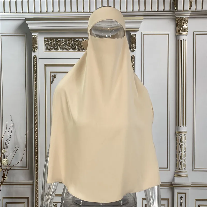 Arab Simple Islamic Female Niqab Solid Color Muslim Overhead Hijab Face Cover Veil Scarf