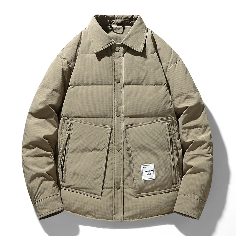 Custom winter shirt collar corduroy puffer padded down jacket for men