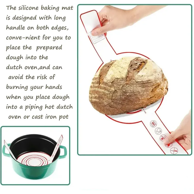 Non Stick Heat Resistant Silicone Bread Baking Mat Sling  for Dutch Oven Liner Pad with Long Handle