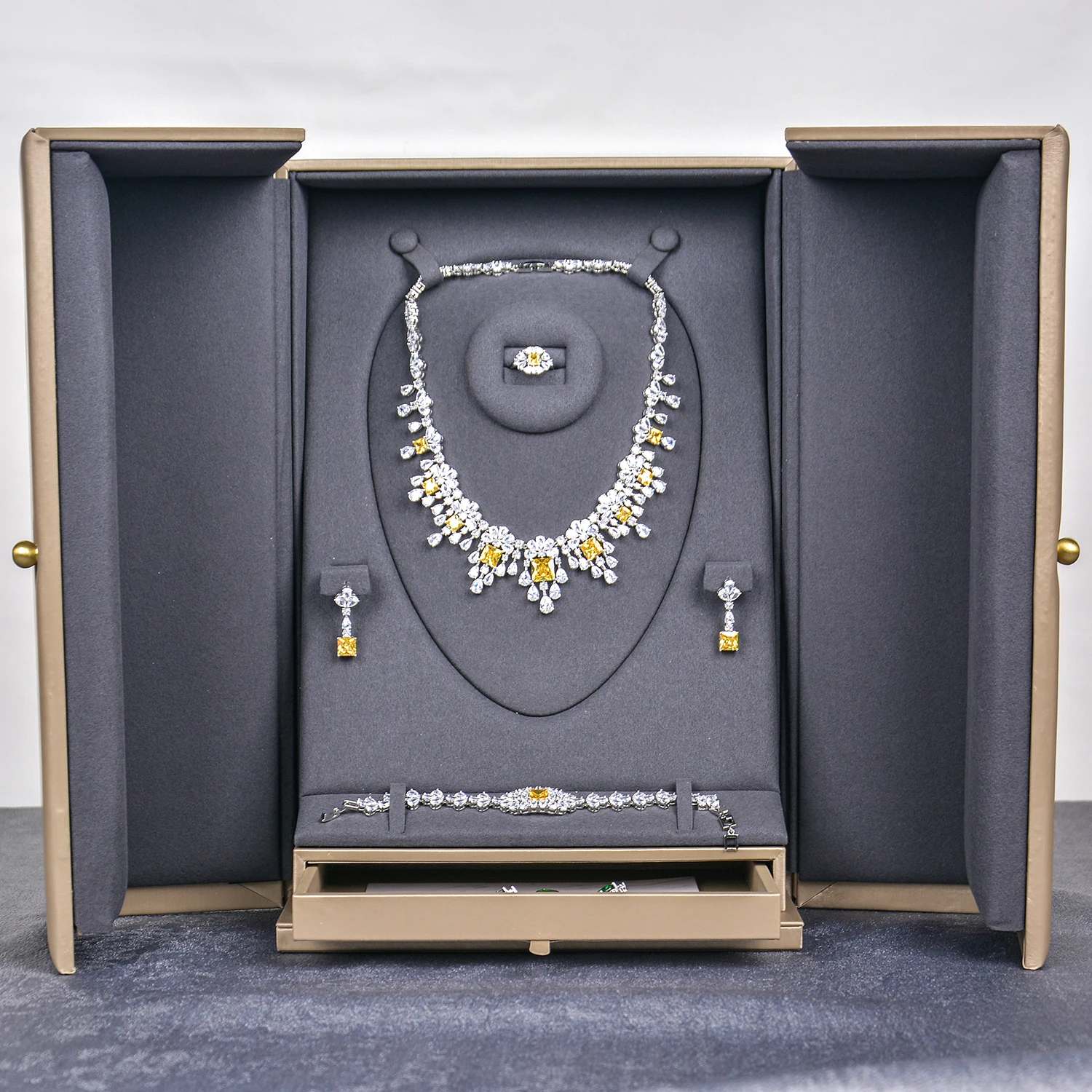 Wholesale Luxury Wood Large Jewelry Set Box Bracelet Earring Necklace Ring Box Package Custom Wooden Jewelry Box