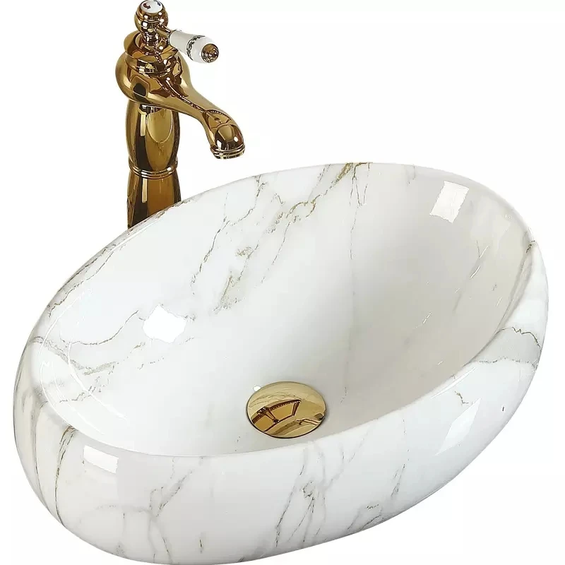 Countertop stone oval washroom face art basin bathroom ceramic sink calacatta white marble hand wash basin