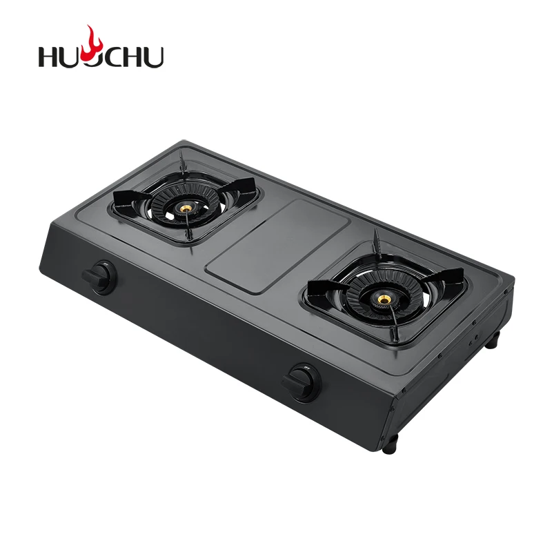 Simple 2-Burner Household Desktop Gas Stove Stainless Steel Tabletop for Outdoor Cooking Energy Saving for LPG with Metal Knobs