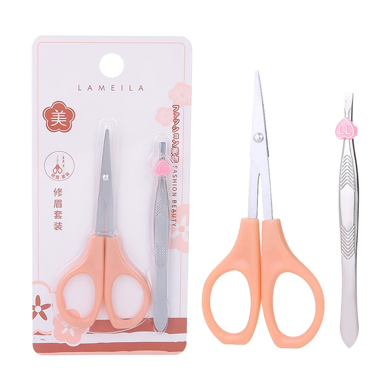 Lameila 2 In 1 Eyebrow Tweezer Scissor Custom Logo Hair Plucking Eyebrow Tweezer Point Head Eyebrow Scissors 3160