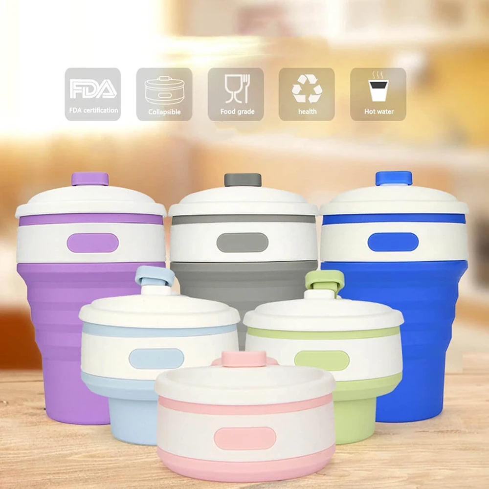FREE SAMPLE Silicone Portable Foldable Coffee Cup Foldable Drinking Cup Office Outdoor Car Camping Folding Sports Bottle