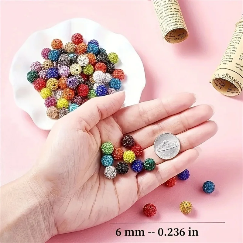 4mm-10mm Shambhala Straight Hole Crystal Diamond Clay Polymer Mud Ball Spacer Ball DIY Bracelet Jewelry Necklace Accessories