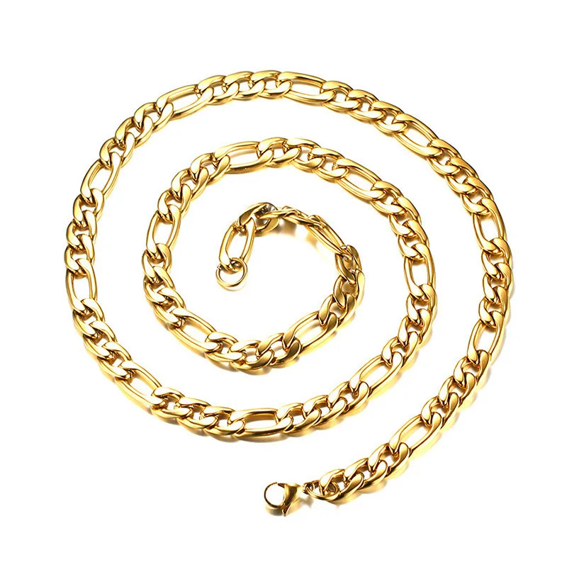 collares de acero inoxidable 18k gold plated women figaro chain necklace stainless steel