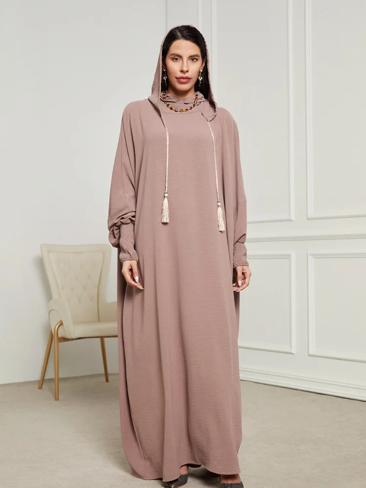 Arab Dubai Turkish Muslim Islamic Abaya Robe Hooded Woman Elegant Modest Dress Women Hijab Clothing Abayas Robe With Taasel
