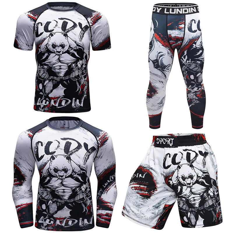 Компрессионные боксерские майки на заказ MMA BJJ Rashguard футболка + леггинсы спортивный костюм для фитнеса тайский мужской кикбоксинга