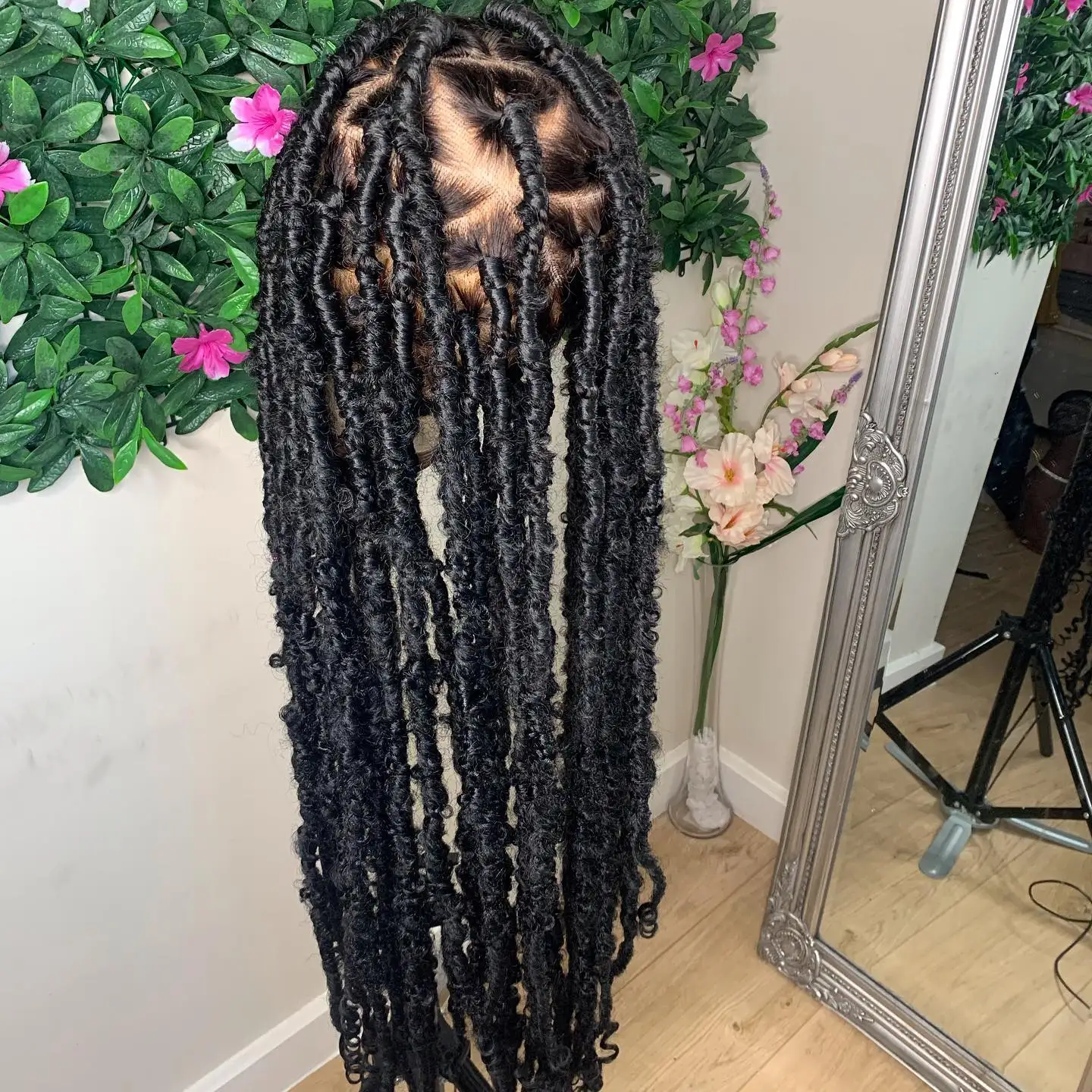 Synthetic Hair Wigs With Baby Hair,New Arrival Black Soft Butterfly Locs Wig,Handmade Lace Front Braided Wigs For Black Women