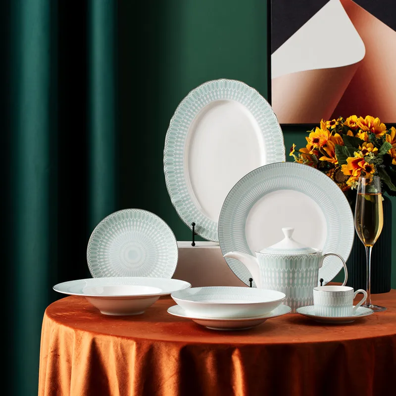 Luxury High End Hotel Cafe Sky Blue Bone China Coffee Cups and Saucers Gold Rim Tea Cup Set