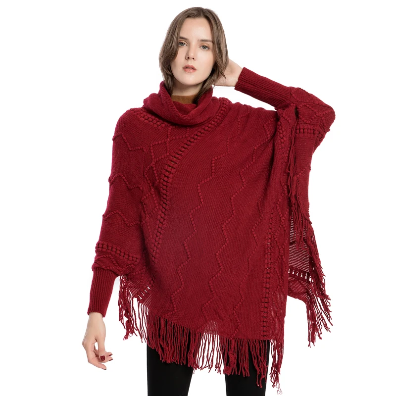 
Winter fashion warm 100% acrylic turtleneck poncho sweater with sleeves irregular fluffy knit long sleeve shawl 